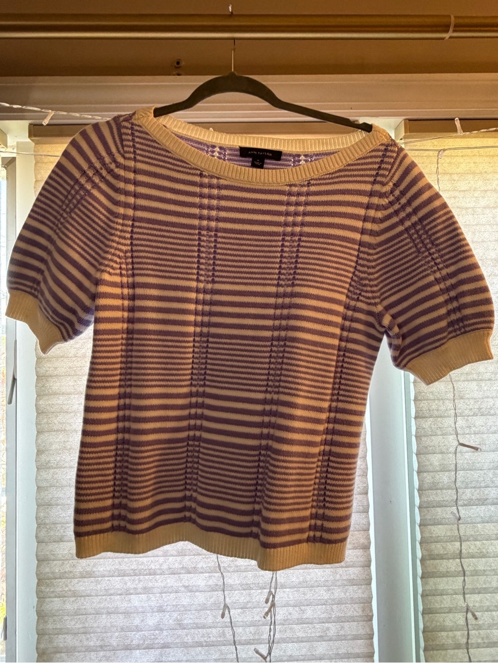 Ann Taylor Striped Short Sleeve Knit Top - Lavender & Cream